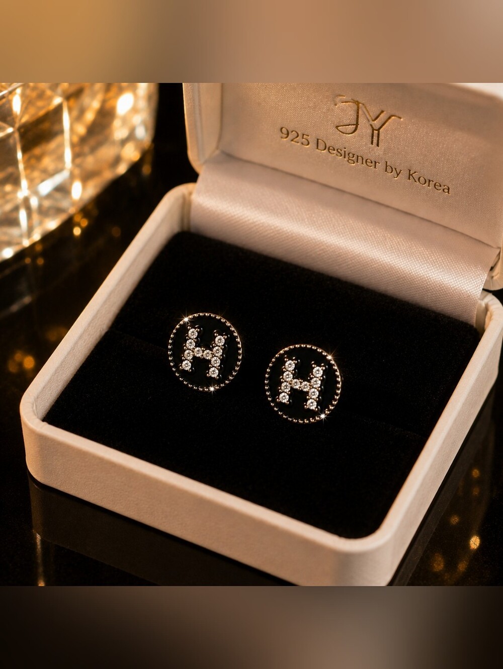 Designer-Inspired Black Round Drop  Stud Earrings Cubic Zirconia Stainless Steel